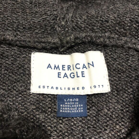 American Eagle Hoodie Sweater L Gray Wool Blend Fair Isle Knit Kangaroo Pocket - Picture 4 of 11